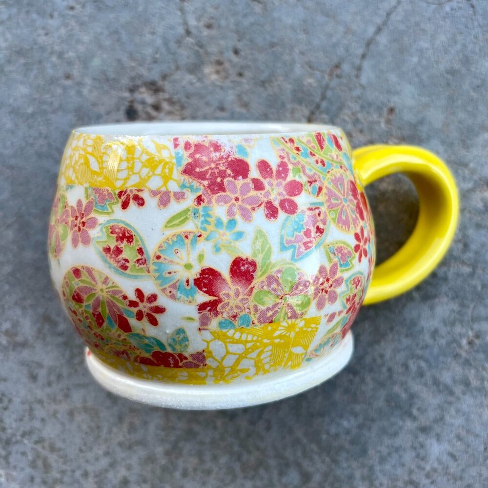 Patchwork Quilt Yellow and Pink Floral Mug
